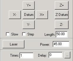 Test / Auxiliary Processing Parameters,,,,, : These buttons move the X, Y and Z axis (where there is a motorized Z axis).
