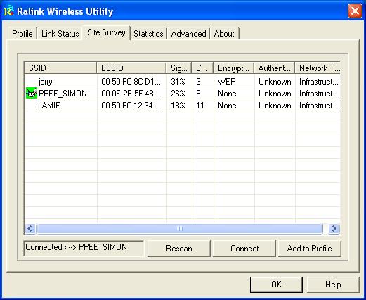 1 Site Survey When you open the Configuration Utility, the system will scan all the channels to find all the access points/stations within the