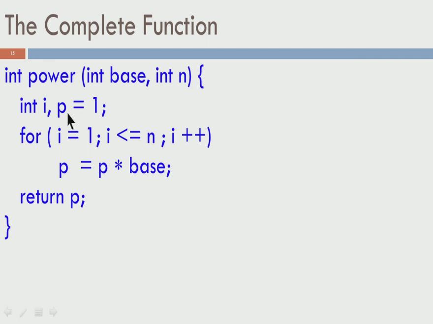 So, if we have base comma n as inputs, there are lots of local variables inside power.