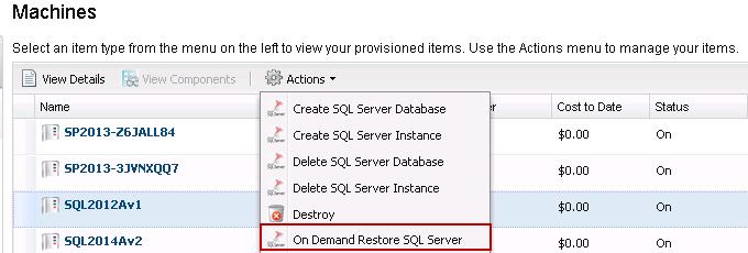 This solution enables SQL Server instances and databases to be restored based on the backup time selected during the request.