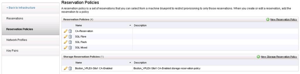 Selecting the reservation policy and datastore Within the reservation policy on vrealize Automation, a storage reservation is created, as shown in