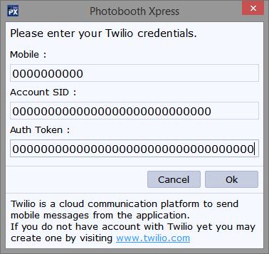 4.3. Set Twilio Account If the event designs need to be sent on customer's mobile via Twilio Service, then you can link your Twilio account in Photobooth Xpress.
