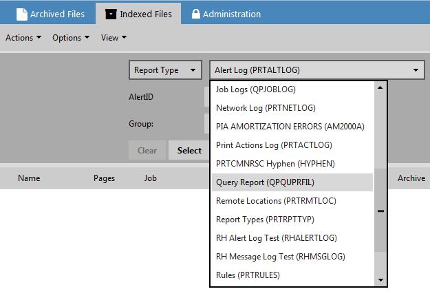 Working with Indexed Files / Search Using Index Definitions All of the Report Types that are currently defined on the IBM i device to which you are currently connected are available for selection in