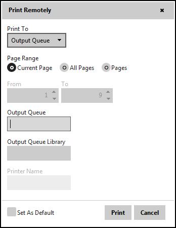 Printing options You can obtain hard copies of pages of the archived spooled file in any of the following ways: Print remotely Export a single page to PDF Export Printing