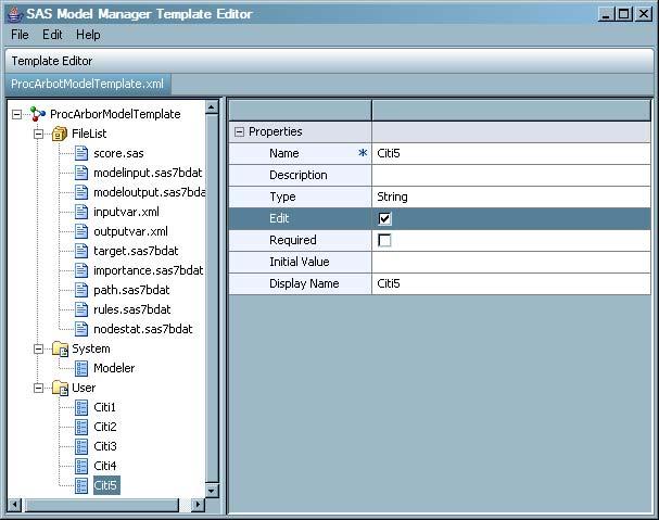 Install the New Model Template 103 8. Select File ð Exit to close the SAS Model Manager Template Editor. 9. Open ProcArborModelTemplate.