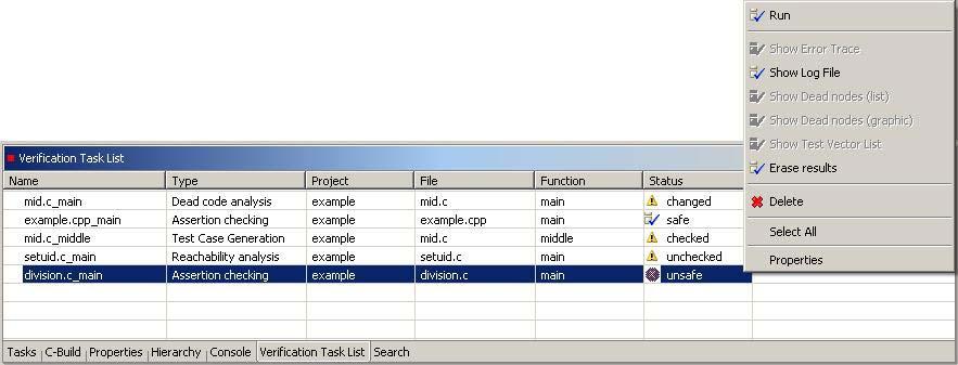 Figure 1. Verification task list within the Eclipse plug-in Figure 3.