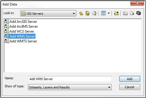 4. Select Add WMS Server and click Add. Figure 12: Add Data: Add WMS Server 5. Copy the HiPER LOOK Server URL for: a.