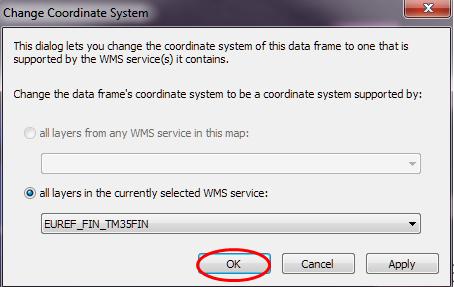 b. In the Change Co-ordinate System dialogue box click on the dropdown box and select the coordinate system.