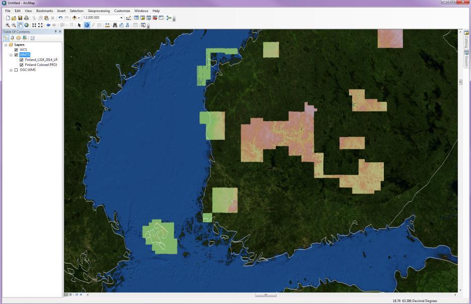 Using with HiPER LOOK (WCS) Server 1. Open ArcMap Figure 34 HiperMap Layer added 2.