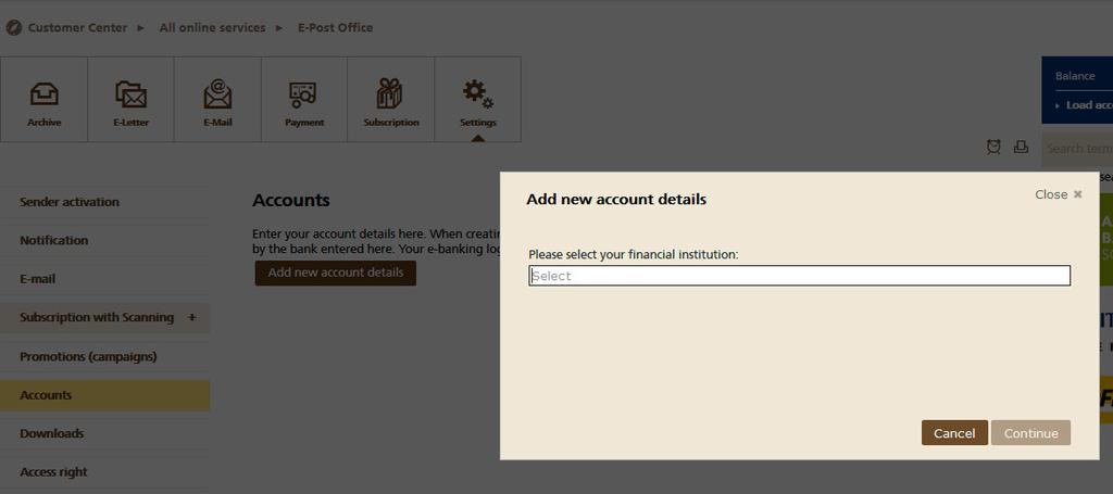 Figure 4 Entering account details With some banks, you may need to enable a function in e-banking to allow the transfer of electronic payment orders.
