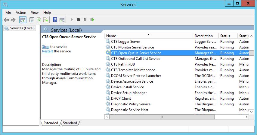 7.4. Restart Service From the CT Suite server, select Start Control Panel Administrative Tools Services to
