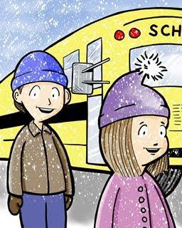 On their last day of school before the winter holiday break, James and his little sister Molly stood in the bus line, thinking of hot cocoa and a warm fire.