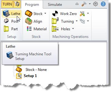 Select the Program tab from the Machining Browser and pick Lathe to display the