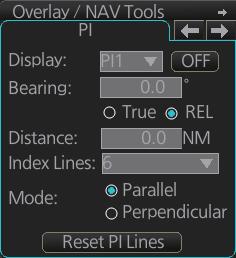 12. NAVIGATION TOOLS 12.2 Parallel Index (PI) Lines The parallel index lines are useful for keeping a constant distance between own ship and a coastline or a partner ship when navigating.