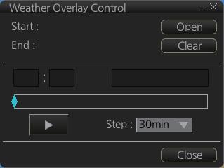 17. WEATHER OVERLAY When the weather overlay is made active, two weather overlay dialog boxes appear, [Weather Overlay Control] and [Weather Overlay].