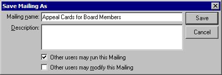 P OSTALS AVER TAB AND PRESORTATION DISCOUNTS 49 12. Select the PostalSaver tab. 13. To save the parameter file: a. From the menu bar, select File, Save. The Save Mailing As screen appears. b. Enter a name and description to help identify the parameter file.