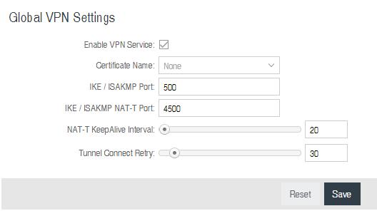Global VPN Settings These settings apply to all configured VPN tunnels. Enable VPN Service: Enabling VPN Service will allow you to load a certificate for VPN to the router.