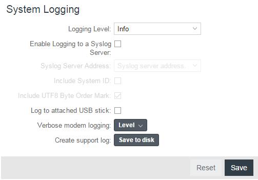 SYSTEM LOGGING Logging Level: Setting the log level controls which messages are stored or filtered out.