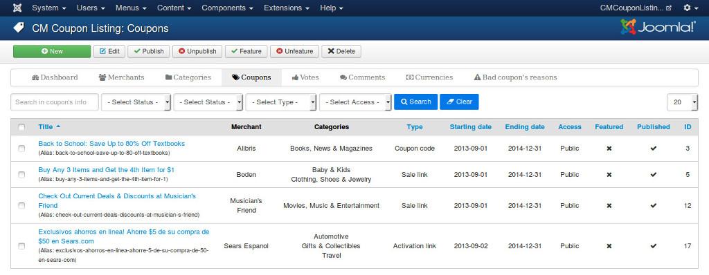 CHAPTER 7 Coupons 7.1 Create coupon in back-end In your Joomla!