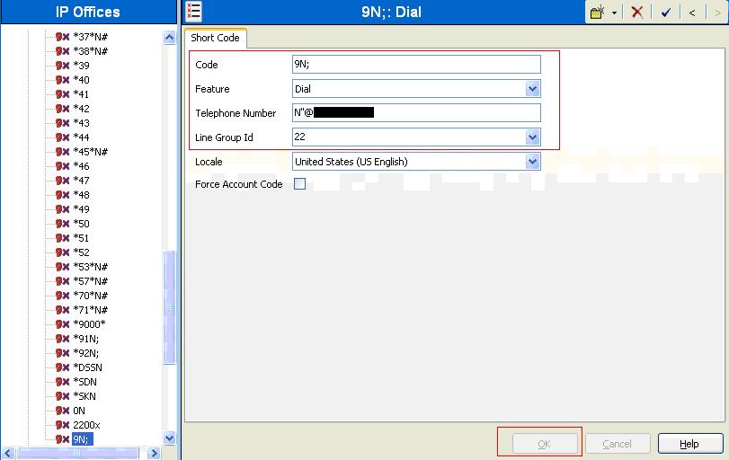 5.9. Configure a Short Code to Route Calls through the SIP trunk Select Short Code in the left panel. Right click and select Add. Enter [x]n;, where [x] is a valid number, in the Code text box.