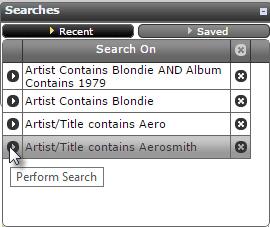 Searches The Searches action panel, of the Desktop application, is used to view Recent and Saved Searches.