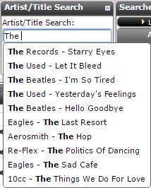 Searches The Searches control in the action panel displays the Last Browse list accessed and the Recent songs viewed in the Library.