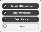 2. The selected Date and Time range is then used when scheduling, unscheduling or exporting. Or 1. Select PM or AM to highlight the AM or PM hours for the Day. 2.