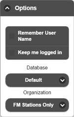 Login options By selecting the options button, the user can set the device to Remember User Name and/or set the connection to remain logged in using the Keep me logged in option.
