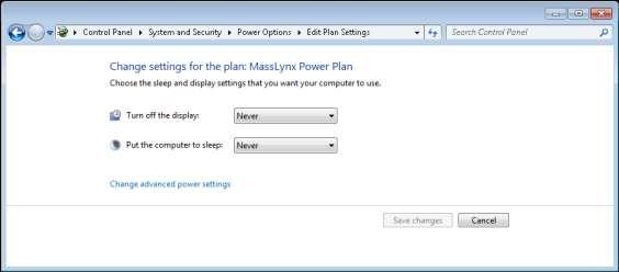 And select MassLynx Power Plan as default power plan.