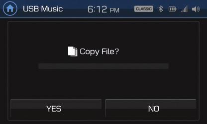 USB Player - Music 5.7 Copying Files 1) Tap the COPY button on the USB music player screen to copy the currently playing file. 2) Once copying starts, the copy screen will be displayed.
