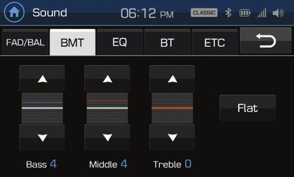 BMT: Displays the set up menu as category like (bass, mid, treble). Setting BMT (Tone) value button Changes the setting value each of tone (bass, mid, treble).