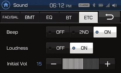 Setting 14.2.5 Sound-ETC (Beep / Loudness / Initial volume) Set up screen Display or Button Description Home icon Change the screen to main menu (home) selection.