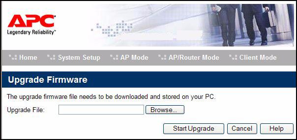Upgrading the Firmware Upgrading the Firmware The firmware (software) in the APC 3-in-1 Wireless Mobile Router can be upgraded using the Web browser. To do this: 1. Download the upgrade file. 2.