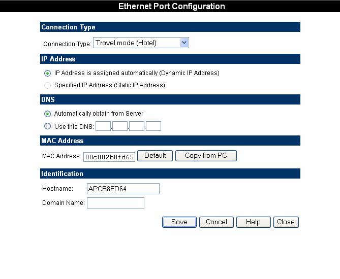 The Ethernet (WAN) Port Configuration Screen The Ethernet (WAN) Port Configuration Screen By default, the APC 3-in-1 Wireless Mobile Router will try to obtain an IP address automatically on the
