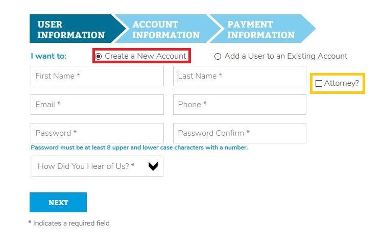 You will now be presented with the Account Registration wizard. Be sure the Create a New Account option is selected.