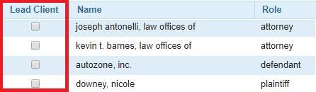 You have the option to add your firm and your represented party(ies) to the court record if they are