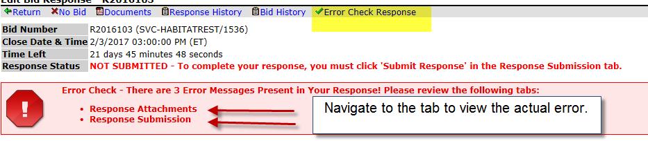 Checking your on line response for errors You may check for errors in your on line