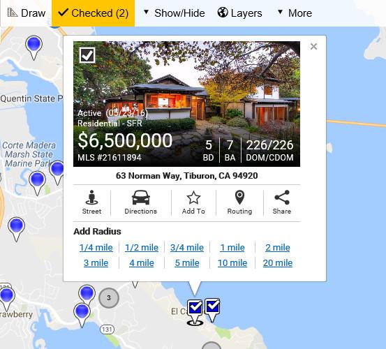 The Check All button in the Checked Listings panel allows you to select all listings currently viewable on the map.