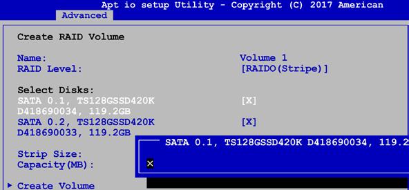 6. Select disks to create RAID Volume then Save Changes and Reset to install OS with EFI mode. C.2 OS Installation The system six SATA, including four internal SATA, one msata and one CFast.