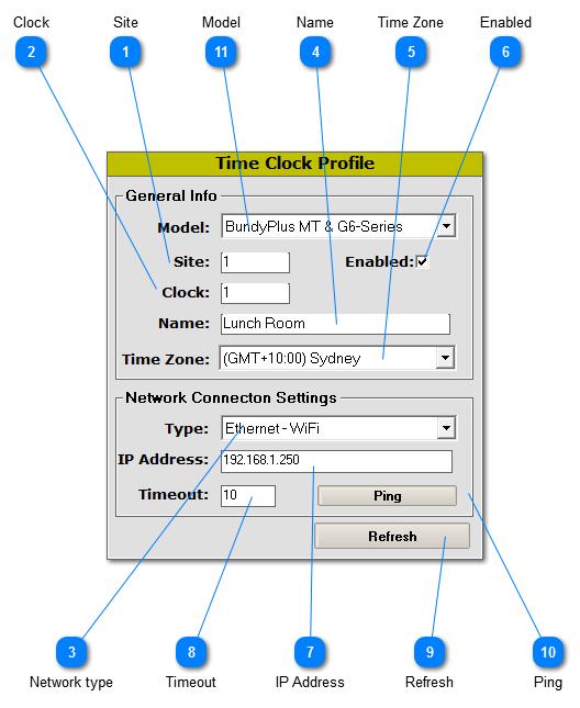 Time Clock Profile Site This field defines the site number of the time clock. (Default = "1") Note: In most (99.