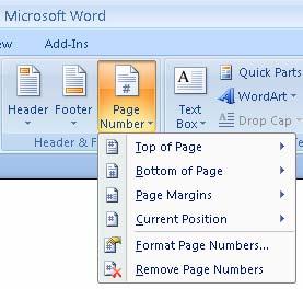 Page Numbers To add page numbers to a document, do the following: If you would like to have different styles of page numbers, first use a section break and then click on