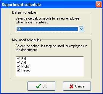 According to the different department's characteristic to assign employee shift, Single click Department Schedule button " left angle, the following tooltip popup: " on the Default schedule: Select a