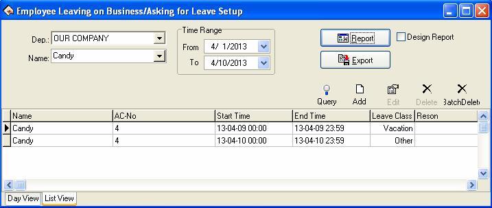 Add: Add a record of business trip/ asking for leaves for an employee, there are two methods to add leaving on business or asking
