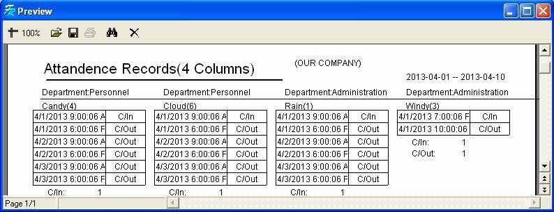 (2) Attendence Records For printing report, only need to left click on the Printing button " report left