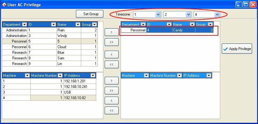 Set up the Access Control Privilege when a user do not use group 1.