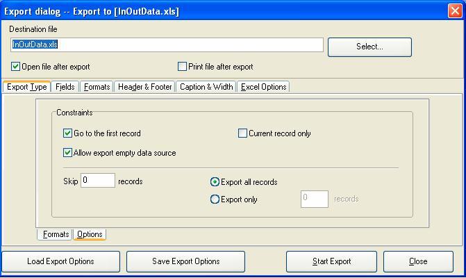 Choose Export file format on the Export Type label of