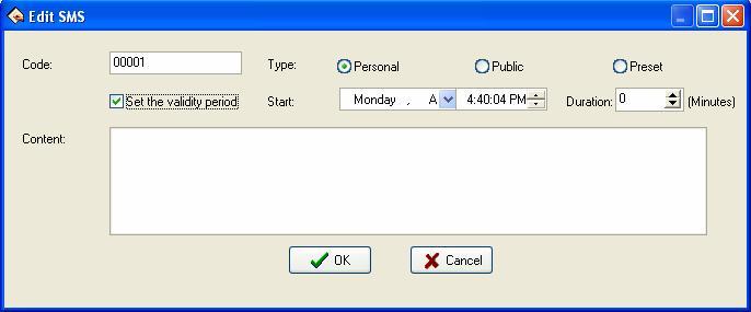 Start: You can set the short message display starting time, set up time please refer to Appendix 3.1 Set Date.