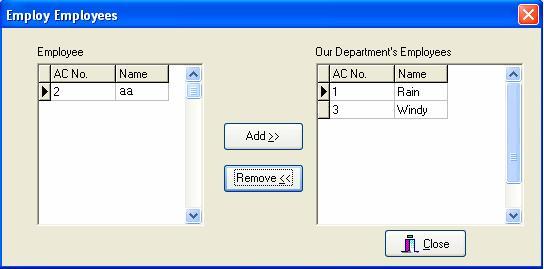 In adding department, you first left click the superior department of the new department, click on the "Add" button, input the name of new department in the dialog box, click "OK" to save.