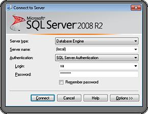 2. Choose the server on which the Dossier database resides. 3. Enter a valid SQL Server login name and password, and then click the Connect button to connect to the server.