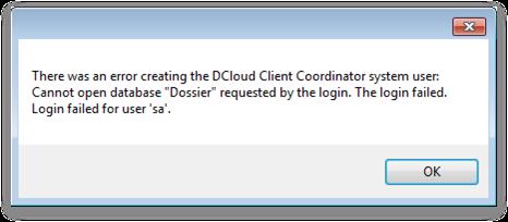 14. To create the DCloud Client Coordinator system user, complete the fields in the dialog box and click OK.